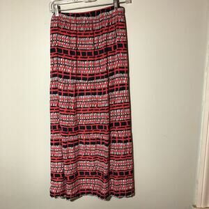 Piko 1988 womens M pullon maxi skirt bold print blue red elastic waist casual